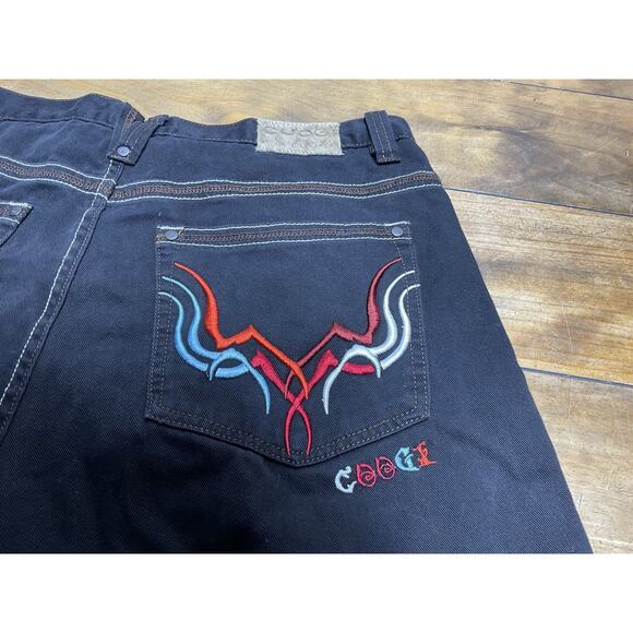 Vintage Y2K Hip Hop Black Embroidered Coogi Jeans Size 40x32 - Picture 11 of 15